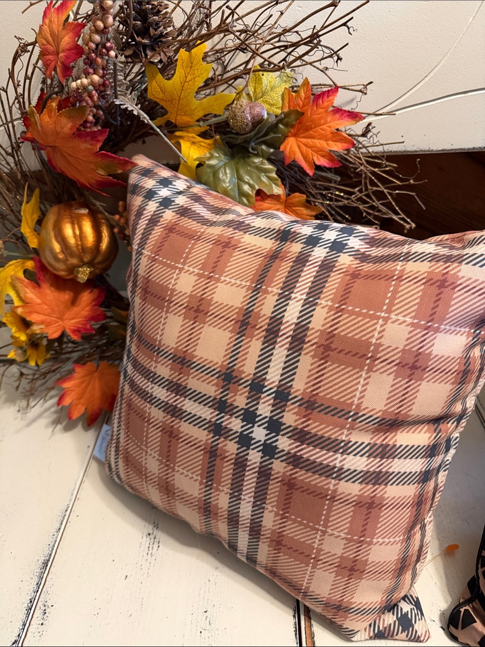 Deny Designs Avenie Autumn plaid square 16” throw pillow.  Good condition.